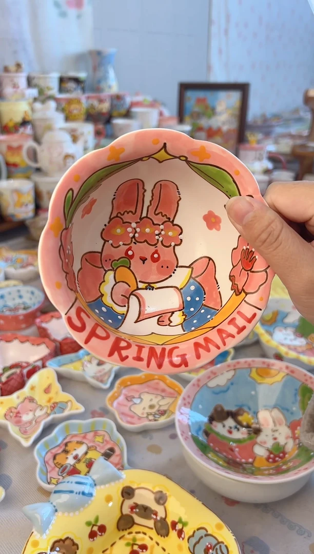 摆件陶粉****.景德镇陶瓷手绘微瑕