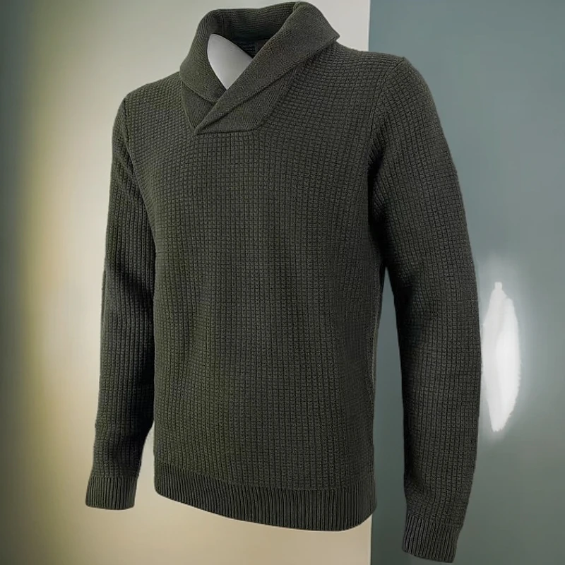 男款复古青果领重磅套头毛衣