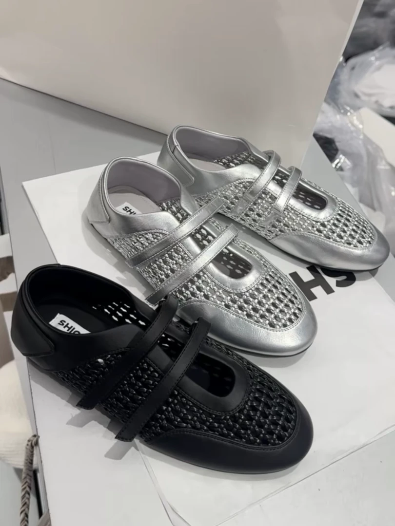 诗歌兰真皮女鞋2025夏新款时尚镂空透气玛丽珍鞋运动休闲鞋德训鞋