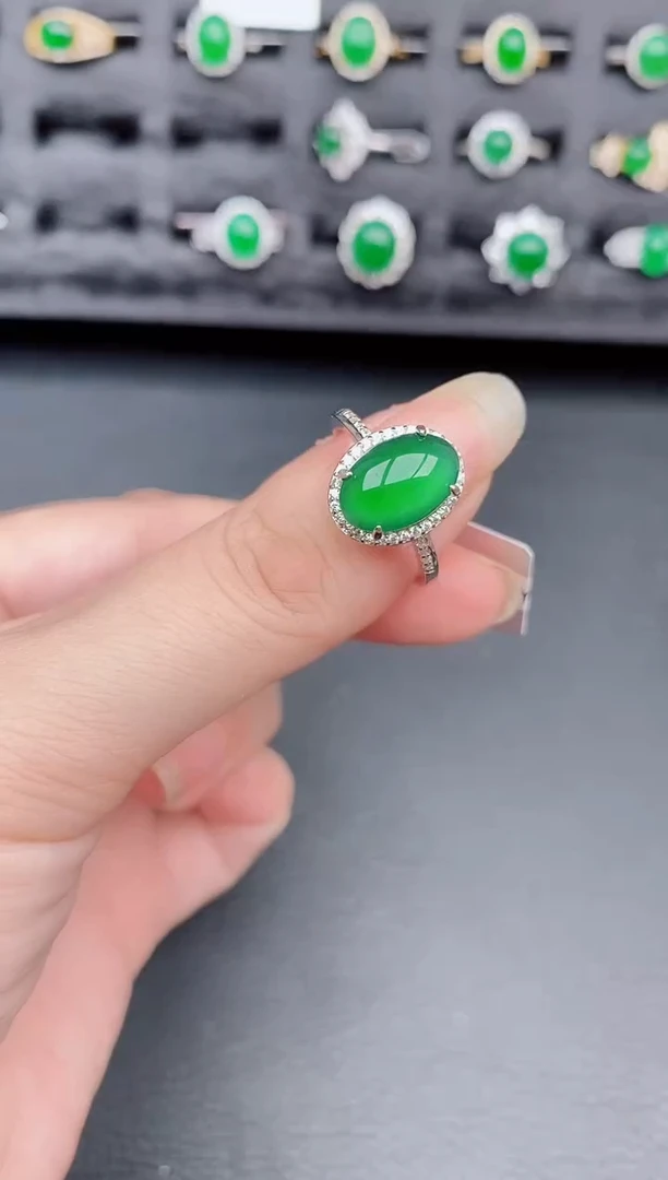 银S925镶嵌戒指翡翠天然a货翡翠192