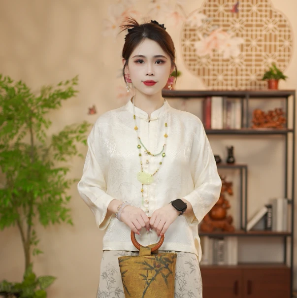 【白月光】夏季防晒国风上衣新款提花新中式