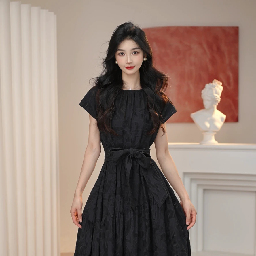 AMASS/阿玛施25新款圆领插肩袖气质显瘦连衣裙（含内衬）5500533