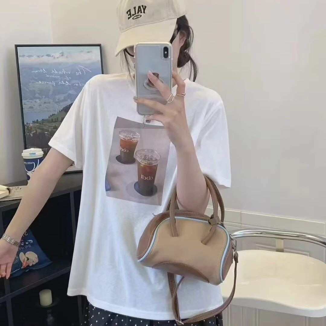 T2442 ‘冰美式咖啡’ 印花圆领休闲宽松短袖T恤夏