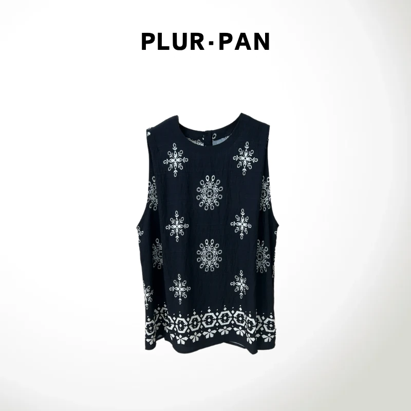 PLUR·PAN气质百搭圆领碎花无袖背心上衣