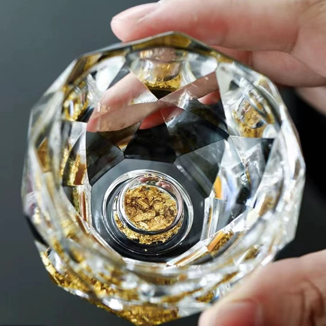 金箔水晶杯茶杯个人主人杯喝酒喝茶创意一口杯功夫茶具茶杯工艺品