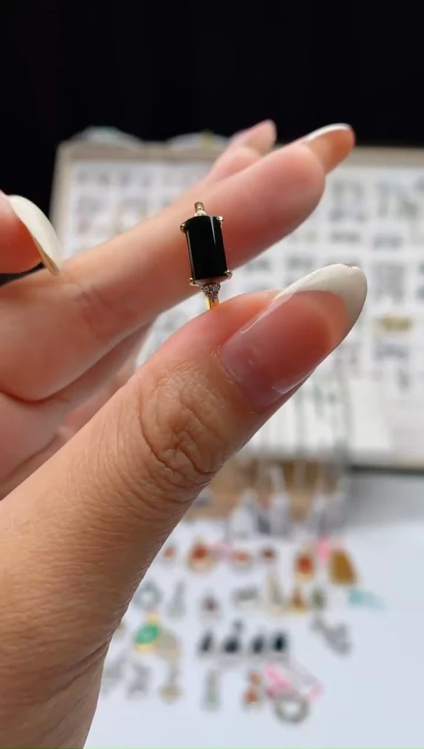 银S925镶嵌戒指翡翠天然A货翡翠