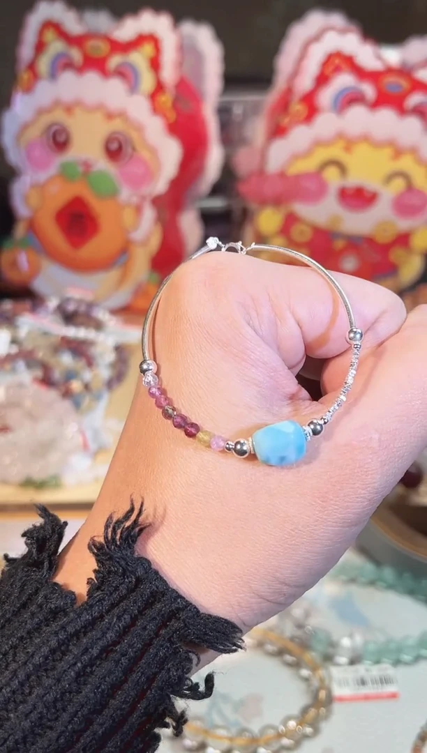 【闪购商品】针钠钙石（海纹石）手链银S925镶嵌Q743手串