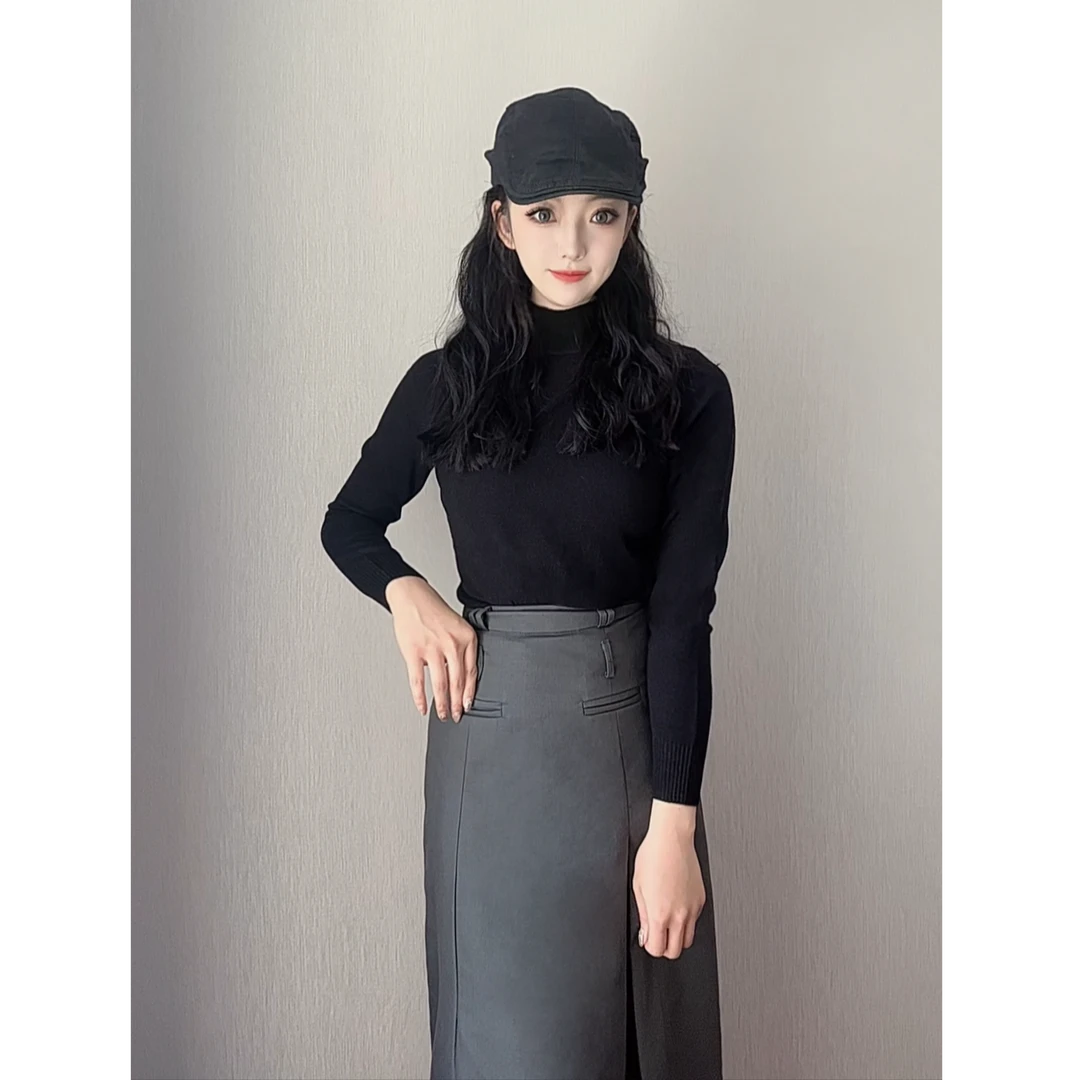 LING ZHOU XUE/灵州雪100%山羊绒半高领纯色秋冬高级显瘦18238