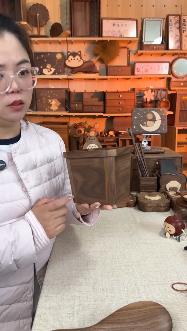 木北美黑胡桃桌面垃圾桶