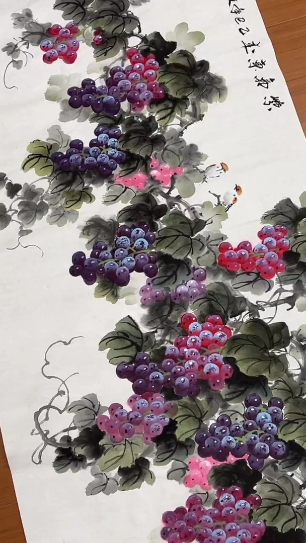 国画【福利，纯手工手绘】张文忠葡萄横幅138*68厘米