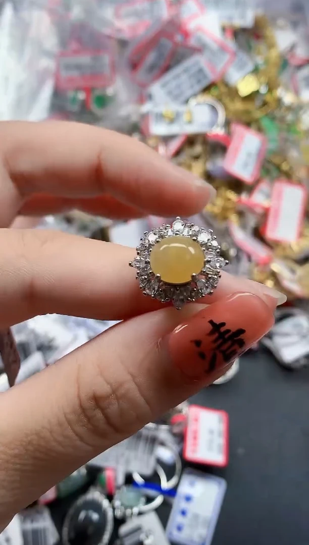 银S925镶嵌戒指翡翠天然A货缅甸翡翠
