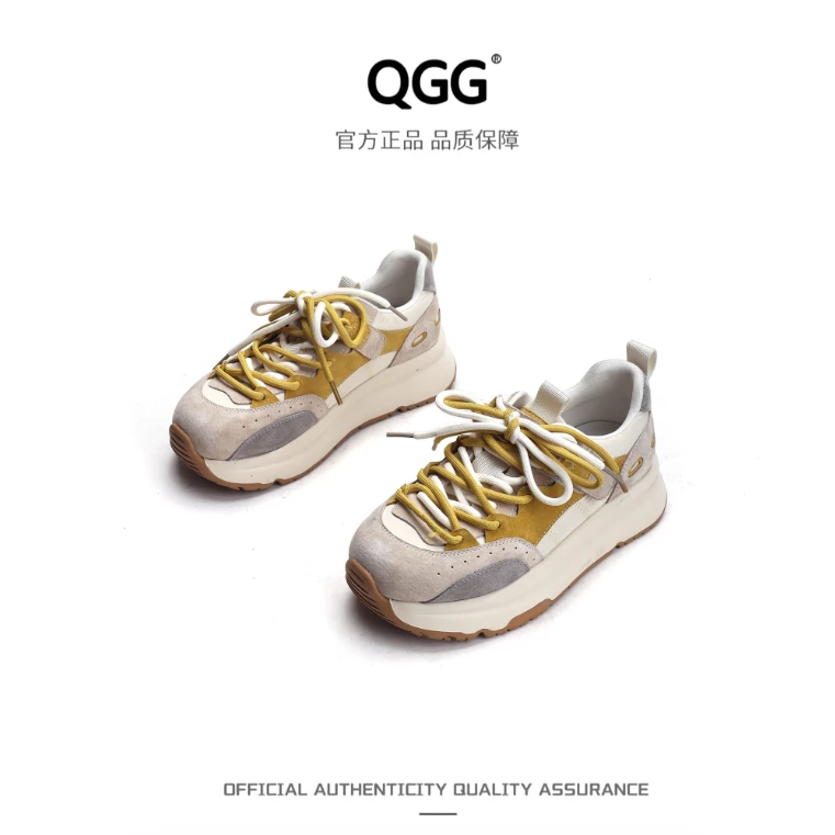【QGG】2024年秋冬季新款增高5.5cm休闲女鞋双鞋带百搭厚底鞋Q1178