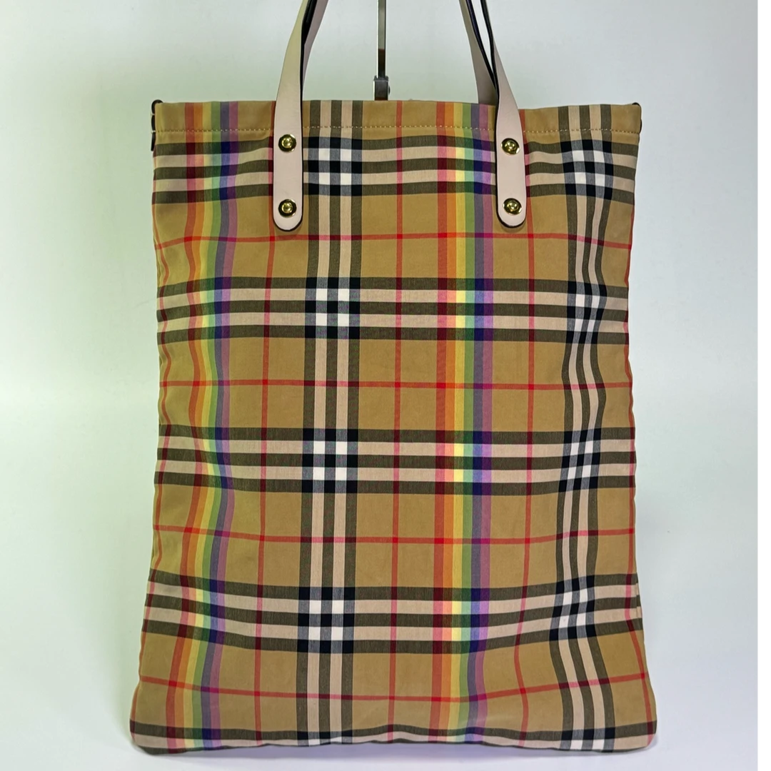 95新 BURBERRY/博柏利 巴宝莉彩虹经典格子托特包 80038