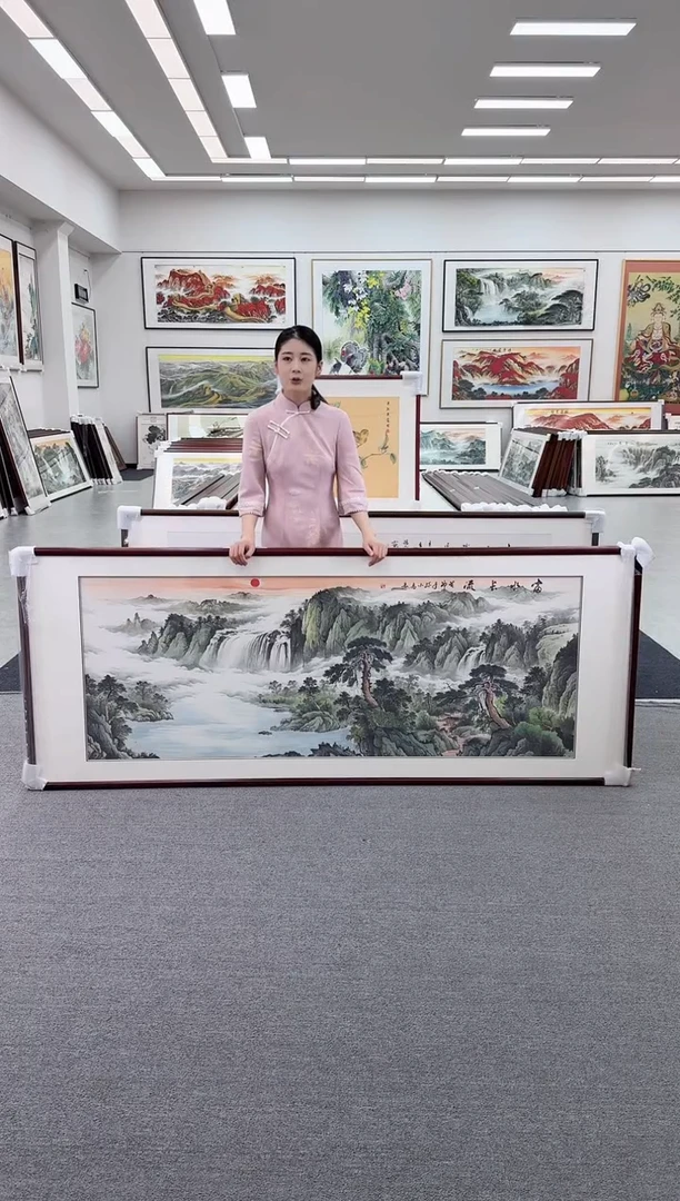国画手绘  富水长流  219*88