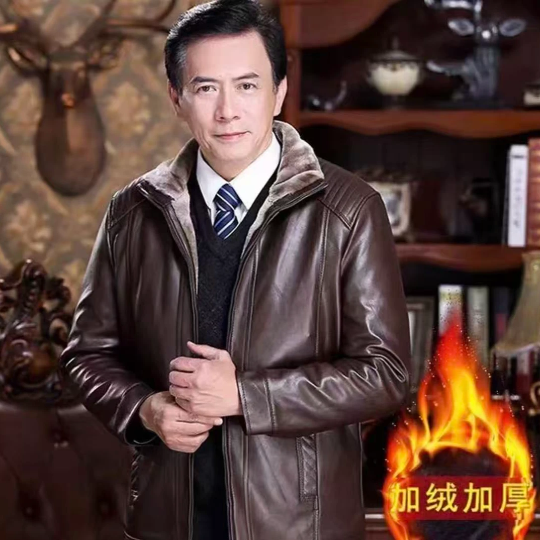 2025年新款外套男士加绒加厚皮毛一体外套保暖皮夹克-A011