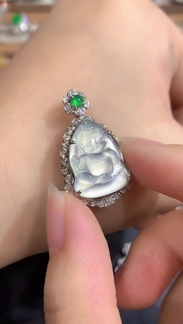 吊坠(不含链)18K金镶嵌翡翠102-吊坠