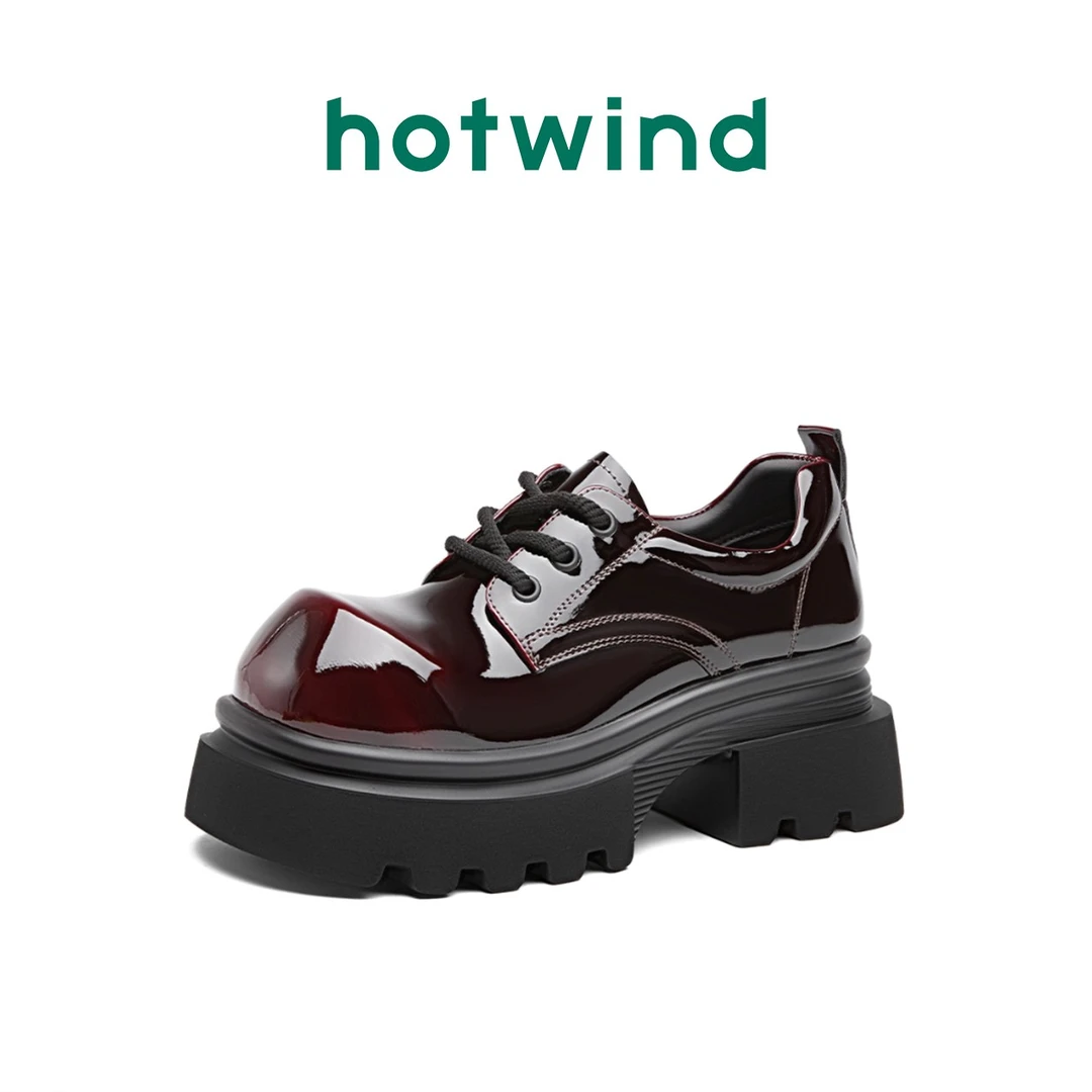 Hotwind/热风厚底增高乐福鞋女款2025新款亮面时尚百搭洋气女鞋