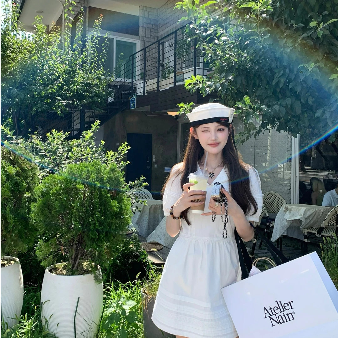 aaaaxbbb 俄勒冈海岸 花边海军领气质连衣裙短袖翻领收腰减龄短裙