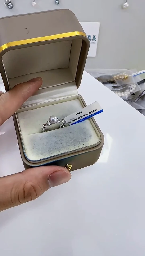 银S925镶嵌海水珍珠DA灰珠戒指6-7 a006