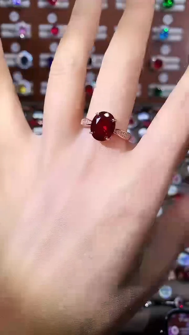 无925银酒红戒指