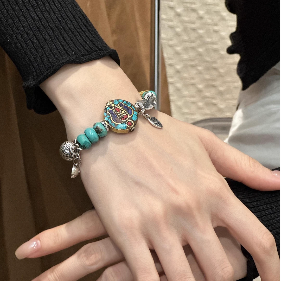 925银手链 S11949 蓝珠（有厚薄）尼泊尔手工珠手链