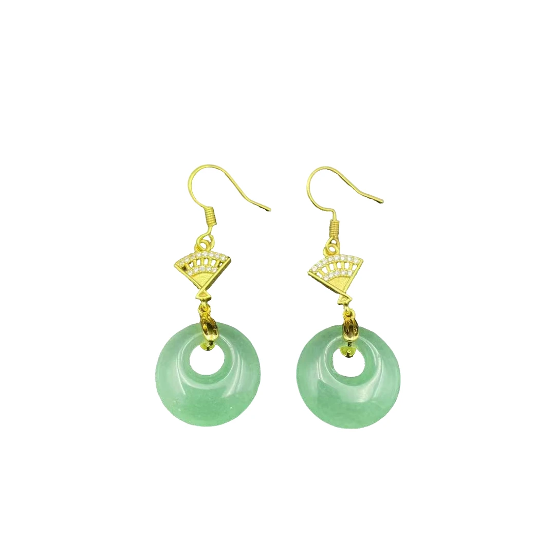 高定珠宝气质国风东陵玉甜甜圈耳钩-y2028合金