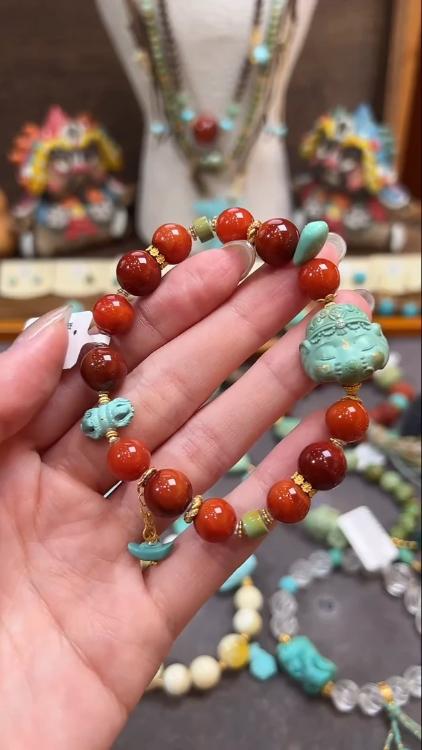 手链18K金镶嵌南红玛瑙南红手链