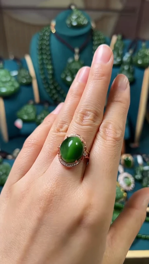 和田玉（碧玉）戒指银S925镶嵌碧玉