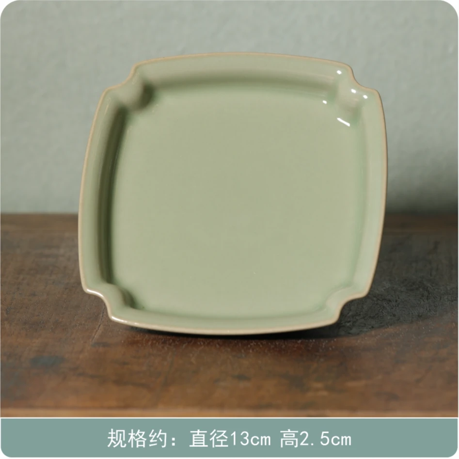 越窑青瓷秘色瓷小四方盘仿古小壶承陶瓷果盘功夫茶具复古家用