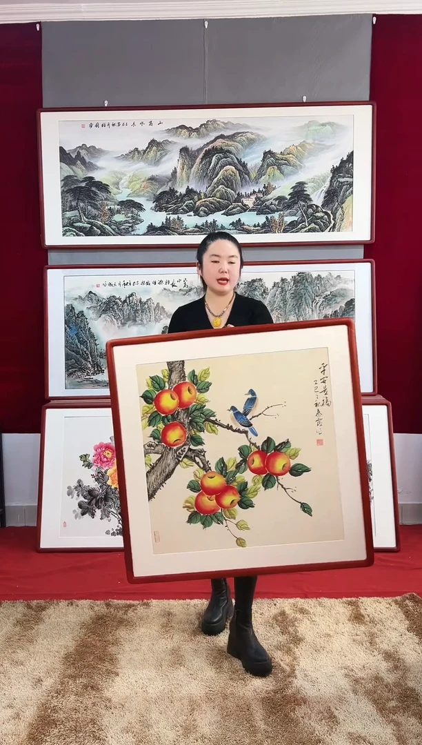 国画手绘苹果83*83尺寸