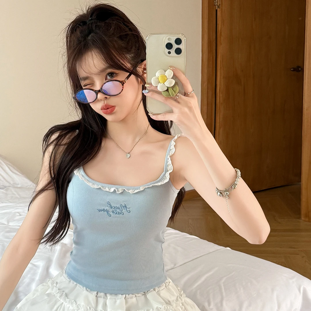 YANLIAN/燕莉安 【欧若风】甜辣蕾丝吊带背心性感带胸垫打底内搭