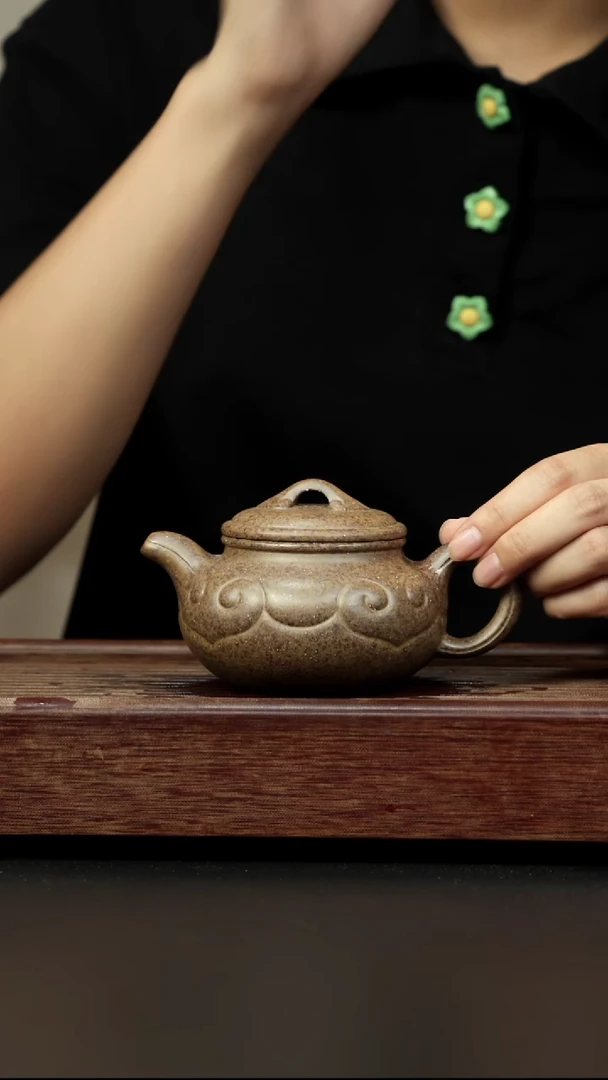 紫砂茶壶本绿柴烧 仿古如意