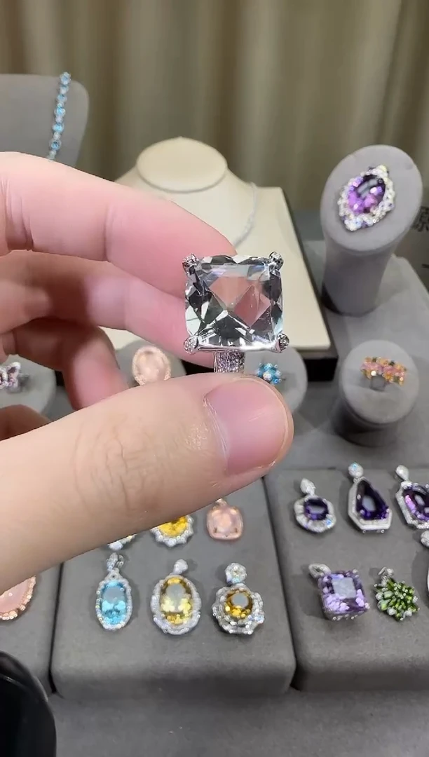 银S925镶嵌戒指水晶14mm戒指高级款