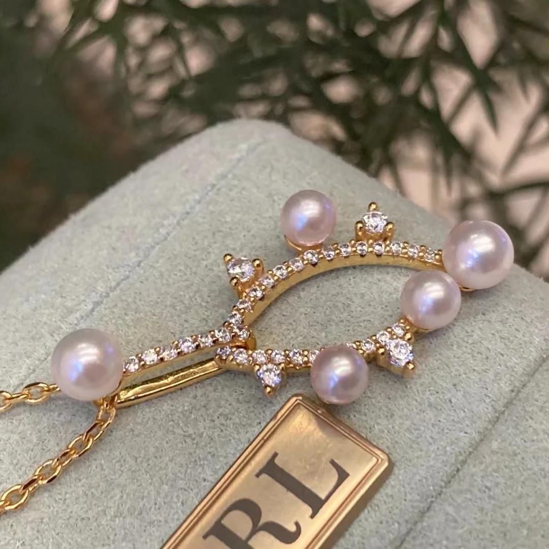 天然海水akoya珍珠椭圆吊坠银s925镶嵌套链高级感女(多样性发一）