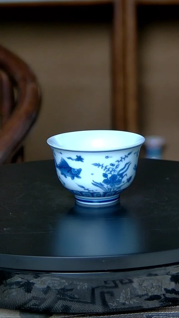 景德镇手工青花鱼藻铃铛杯