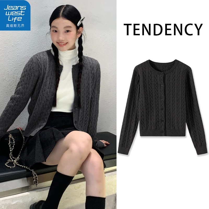 真维斯无界女绞花开衫毛衫秋季软糯显白风慵懒复古宽松通勤气质衣