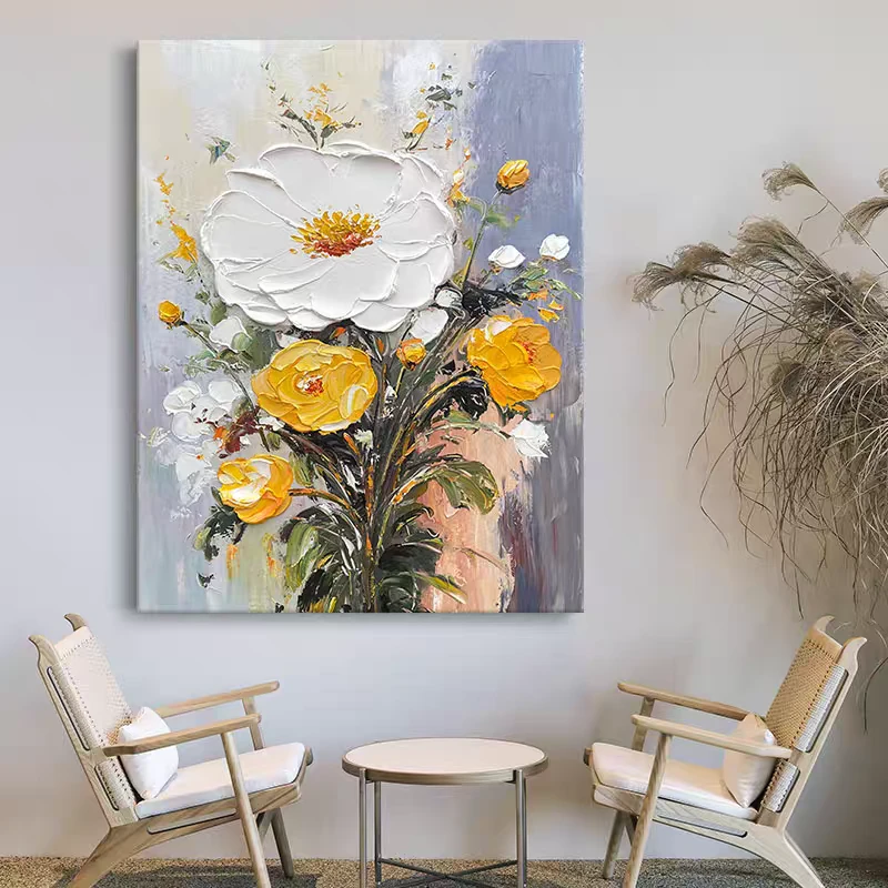 玄关手工餐厅立体花卉抽象厚肌理画客厅大幅装饰画高级感挂画壁画