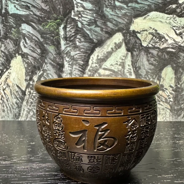 复古铜器摆件招财7口百福缸