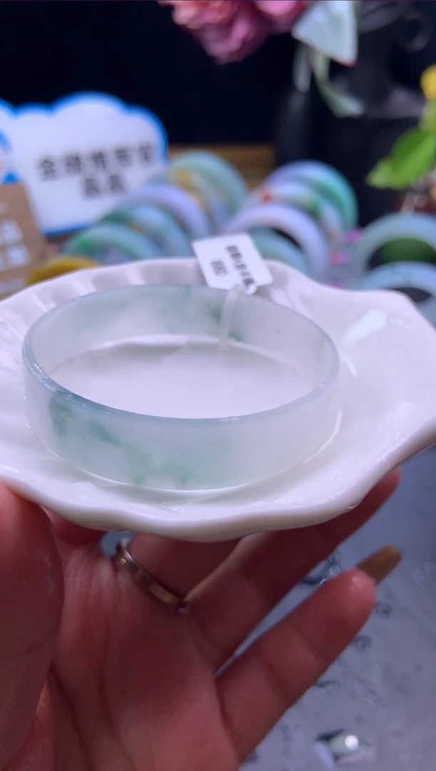 未镶嵌手镯定制翡翠52-53白底兰花「定制不退不换」