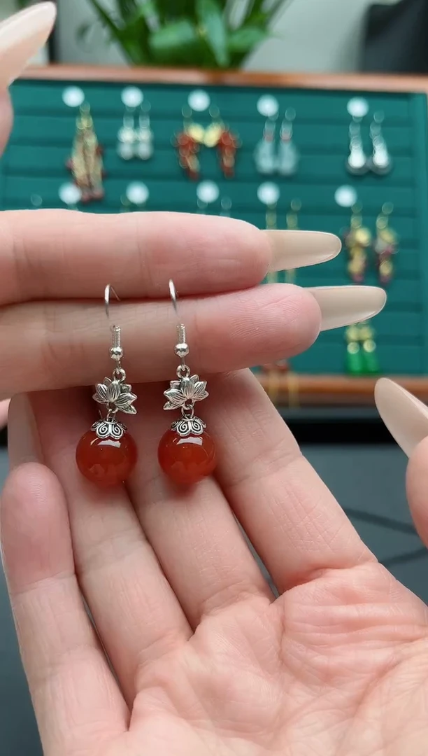 【闪购商品】南红玛瑙耳饰银S925镶嵌302