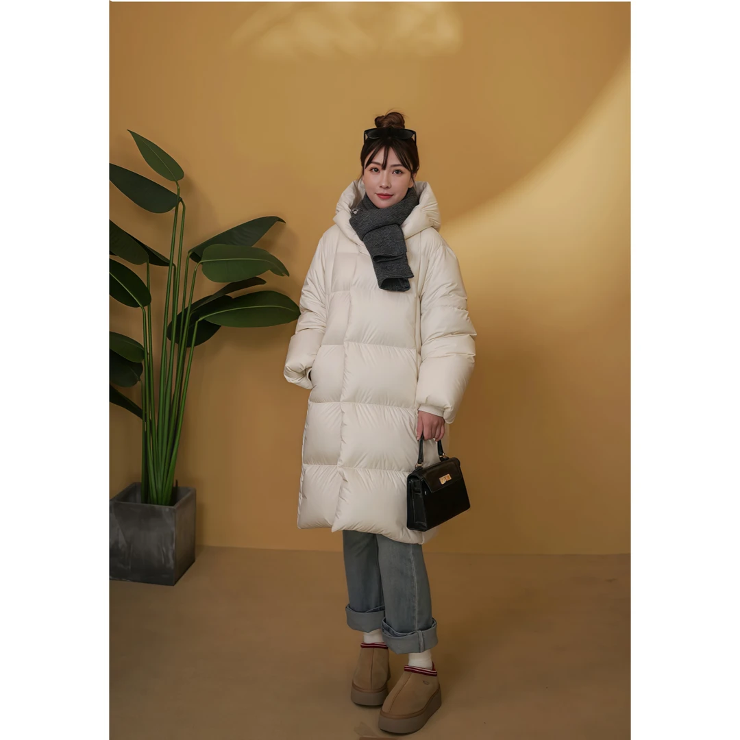 羽绒服女中长款连帽宽松加厚保暖韩版90白鸭绒休闲时尚外套潮流