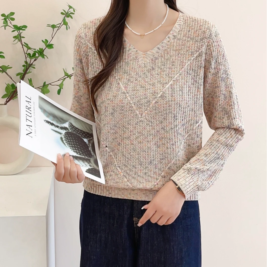 【花米-V领】早春2025新款韩版彩色显瘦针织棉衫百搭女士宽松