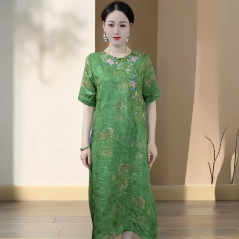 江南鑫雅阁【鸟语花香】中国风刺绣新中式连衣裙重磅中长款时尚提花