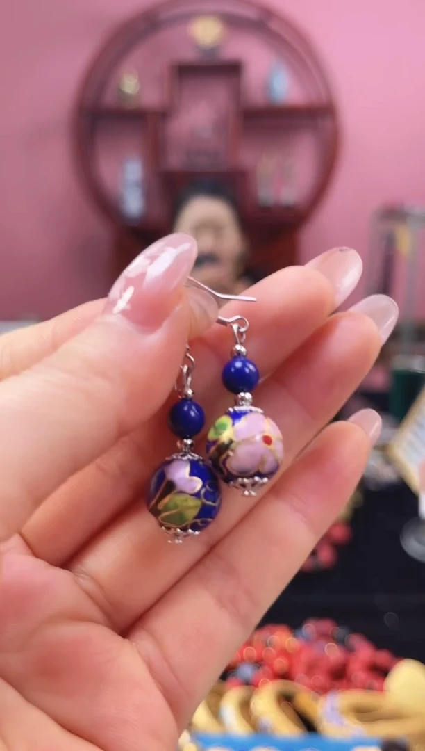 非遗 景泰蓝耳饰 宝蓝1.2