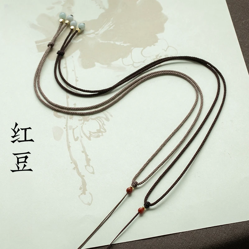 手工编织锁骨项链绳八宝罗盘编绳高档复古精致挂粉色吊坠绳