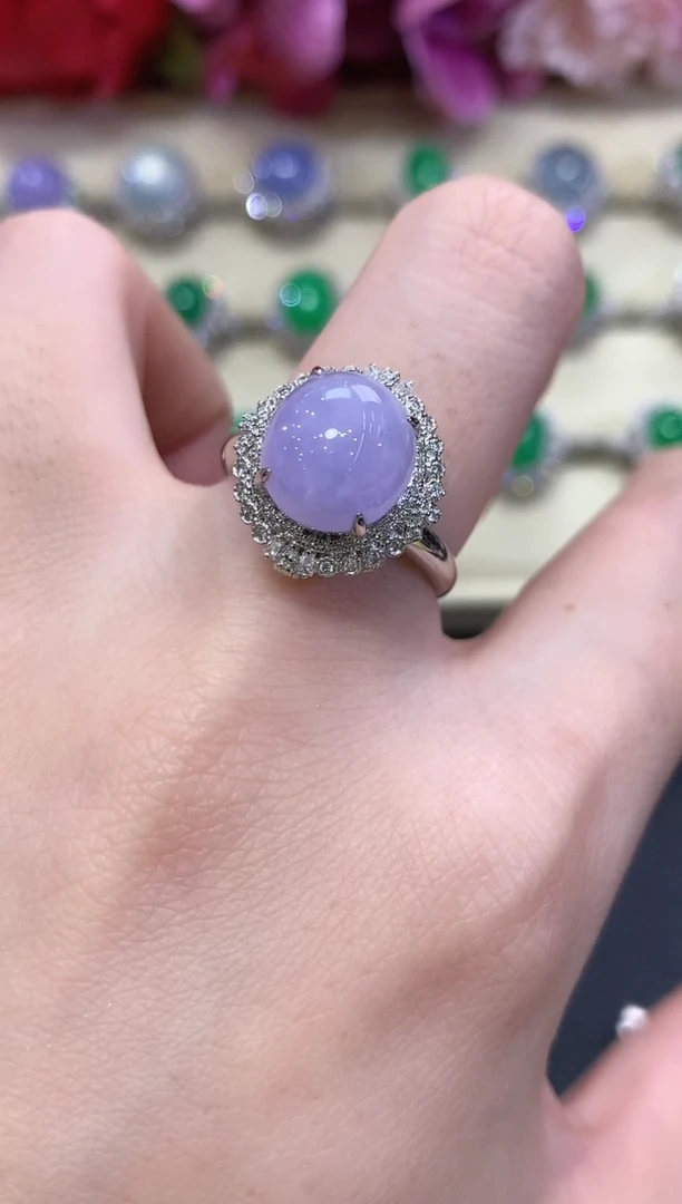 18K金镶嵌戒指翡翠秋日珠宝Q59 紫货有色差