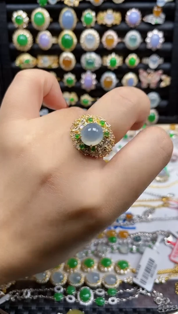 银S925镶嵌戒指翡翠7690