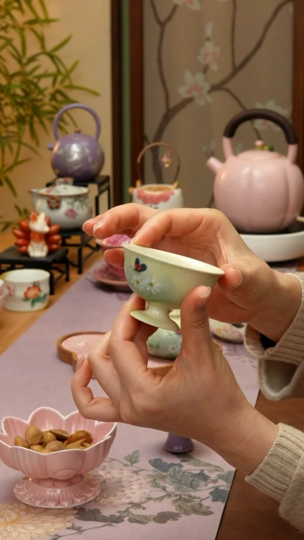 【闪购商品】【领丰茶具福力】粉引雏菊高足杯