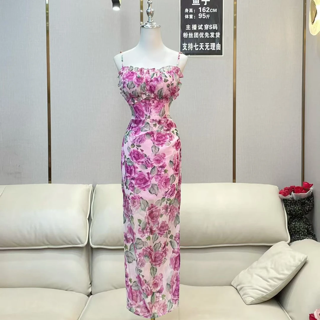 BECHARMING「浪漫假期」时尚气质显瘦印花收腰连衣裙Q0912