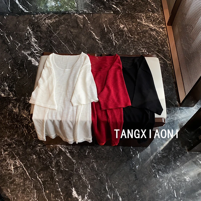 2店 三色订单出 【夏日么么茶 】水溶蕾丝针织上衣